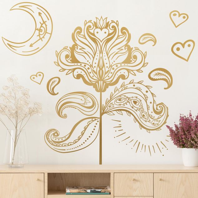 Wallstickers Planter Lotus With Moon And Hearts
