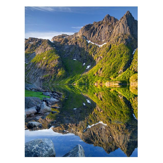 Billeder bjerge Mountain Landscape With Water Reflection In Norway