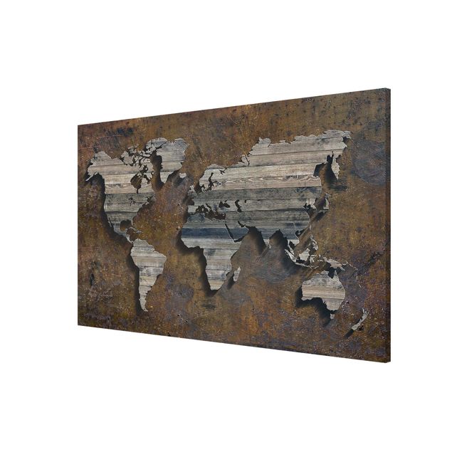 Magnettavler trælook Wooden Grid World Map