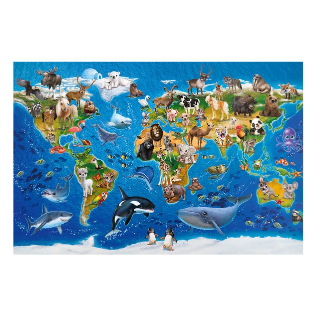 Magnettavler verdenskort Animal Club International - World Map With Animals