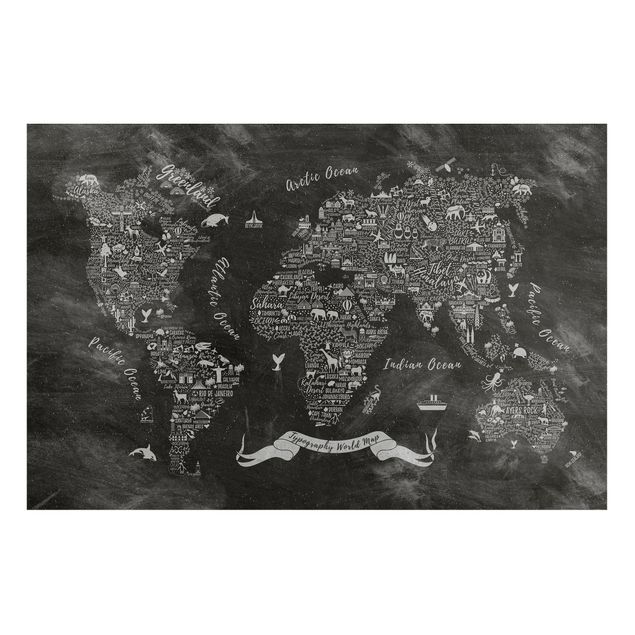 Magnettavler verdenskort Chalk Typography World Map