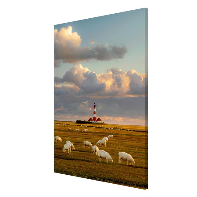 Magnettavler dyr North Sea Lighthouse With Flock Of Sheep