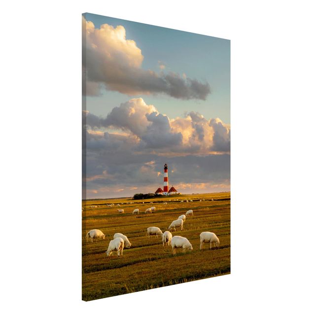 køkken dekorationer North Sea Lighthouse With Flock Of Sheep