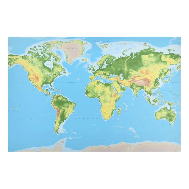 Magnettavler verdenskort Physical World Map