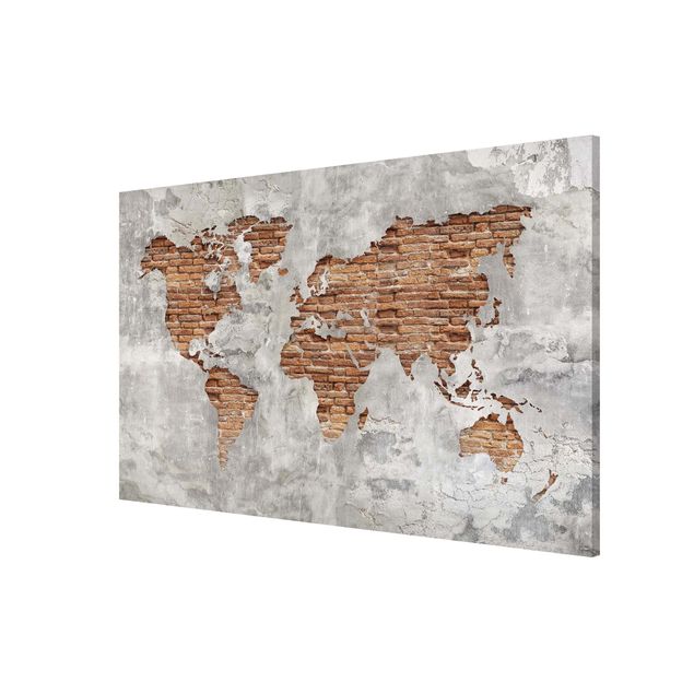 Magnettavler verdenskort Shabby Concrete Brick World Map