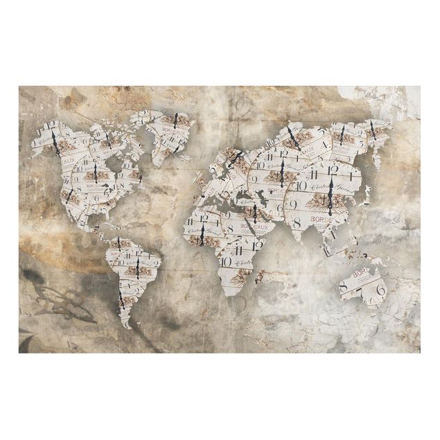 Magnettavler verdenskort Shabby Clocks World Map