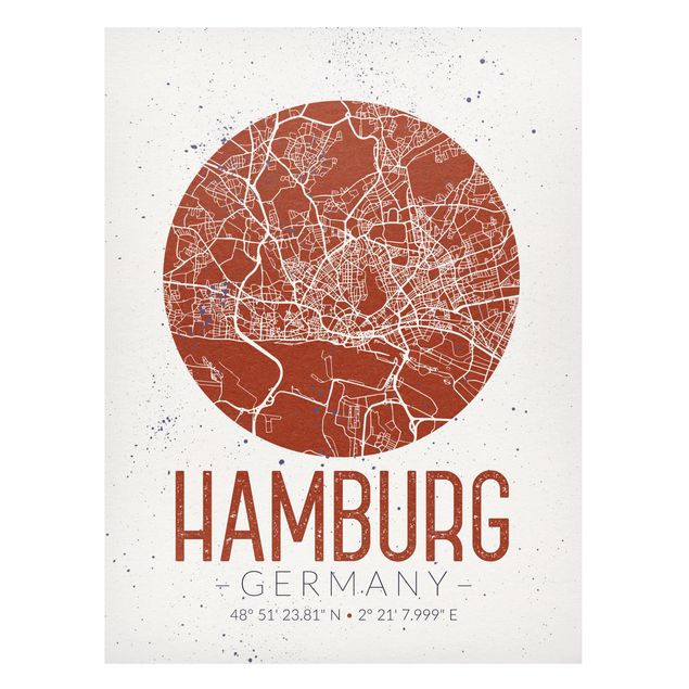 Magnettavler verdenskort Hamburg City Map - Retro