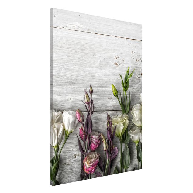 Magnettavler blomster Tulip Rose Shabby Wood Look