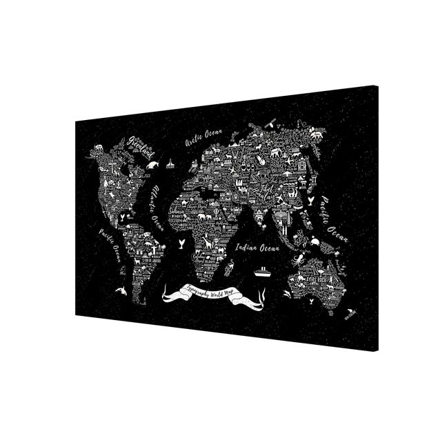 Magnettavler ordsprog Typography World Map Black