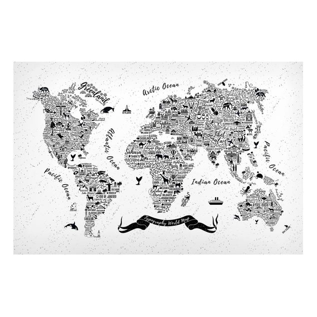 Magnettavler verdenskort Typography World Map White