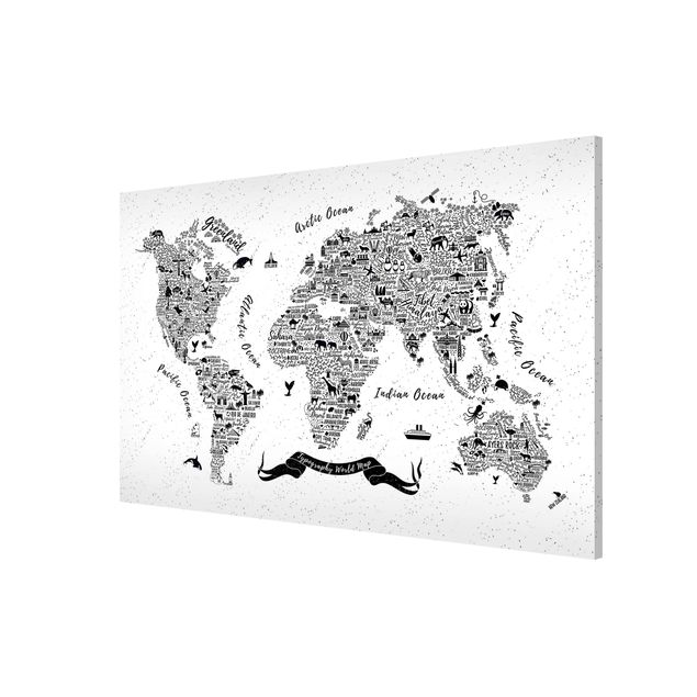 Magnettavler ordsprog Typography World Map White