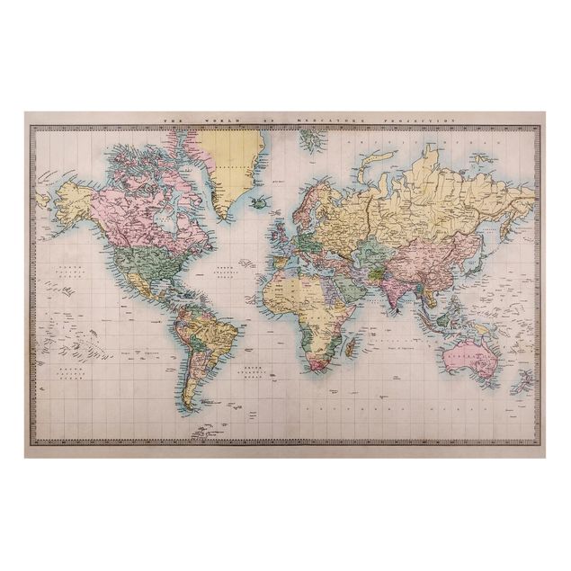 Magnettavler verdenskort Vintage World Map Around 1850