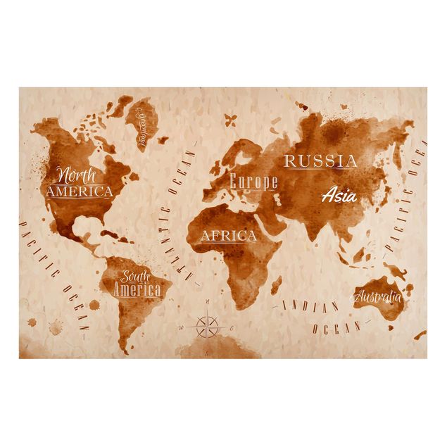 Magnettavler verdenskort World Map Watercolour Beige Brown