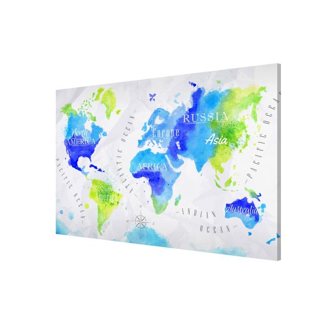Billeder verdenskort World Map Watercolour Blue Green