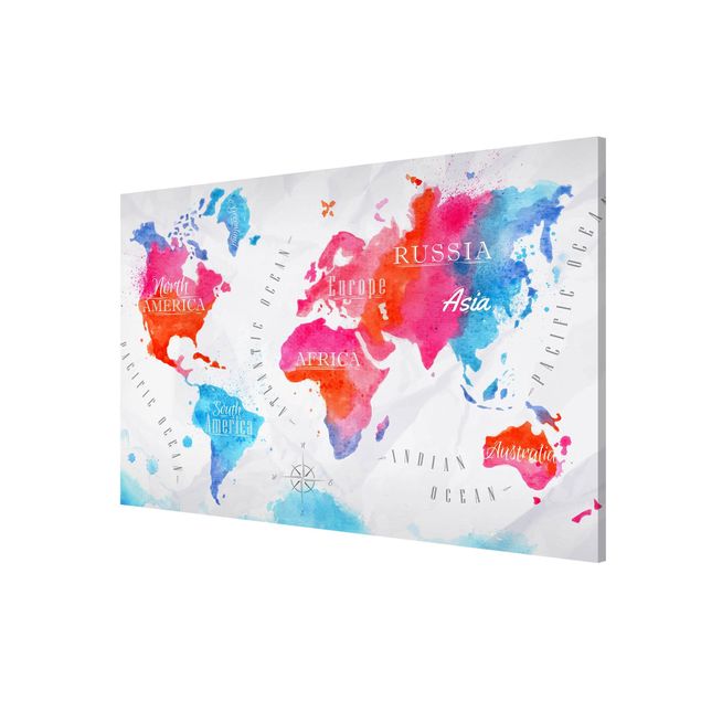 Billeder verdenskort World Map Watercolour Red Blue