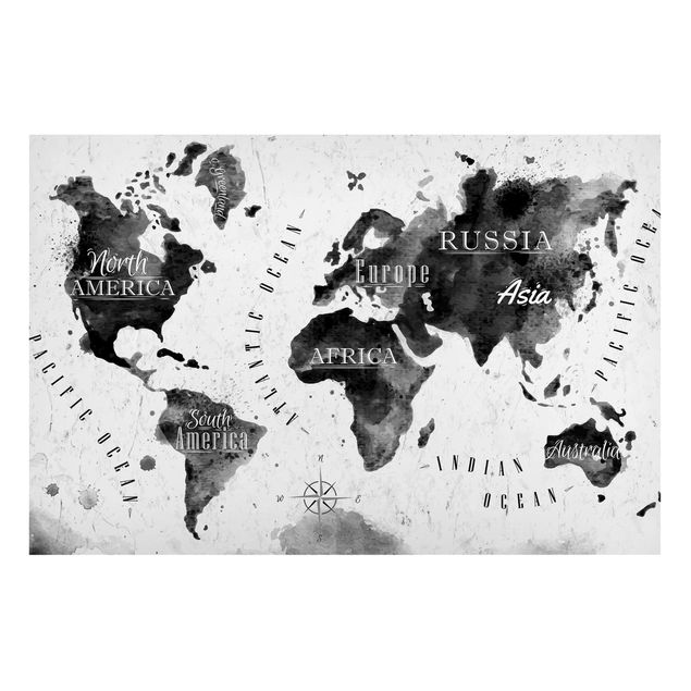 Magnettavler verdenskort World Map Watercolour Black