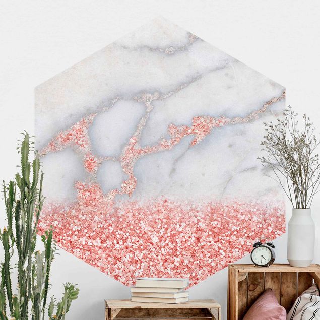 Marmor tapet Marble Look With Pink Confetti