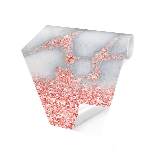 Sekskantede Tapeter Marble Look With Pink Confetti