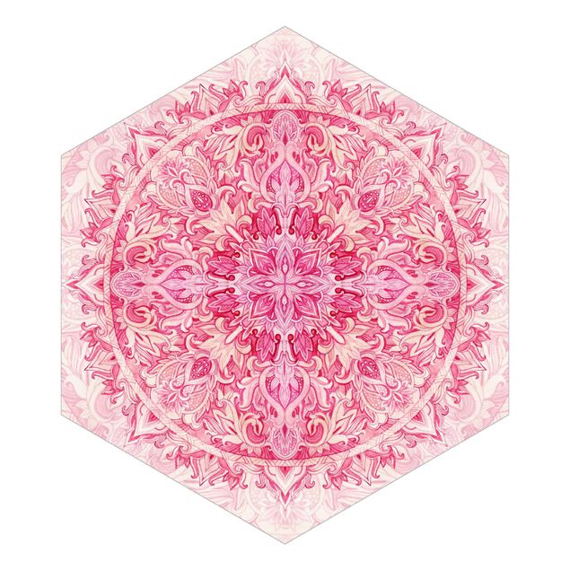 Tapet beige Mandala Watercolour Ornament Pattern Pink
