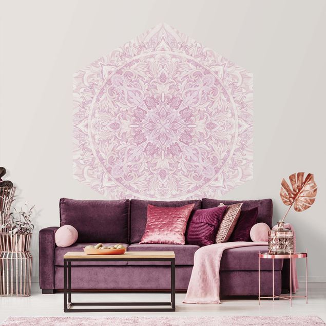 Mønstret tapeter Mandala Watercolour Ornament Pink