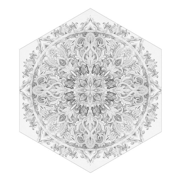 Lyserød tapet Mandala Watercolour Ornament Black And White