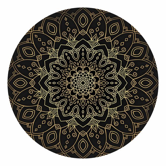 Tapet med mønster Mandala Flower Pattern Gold Black