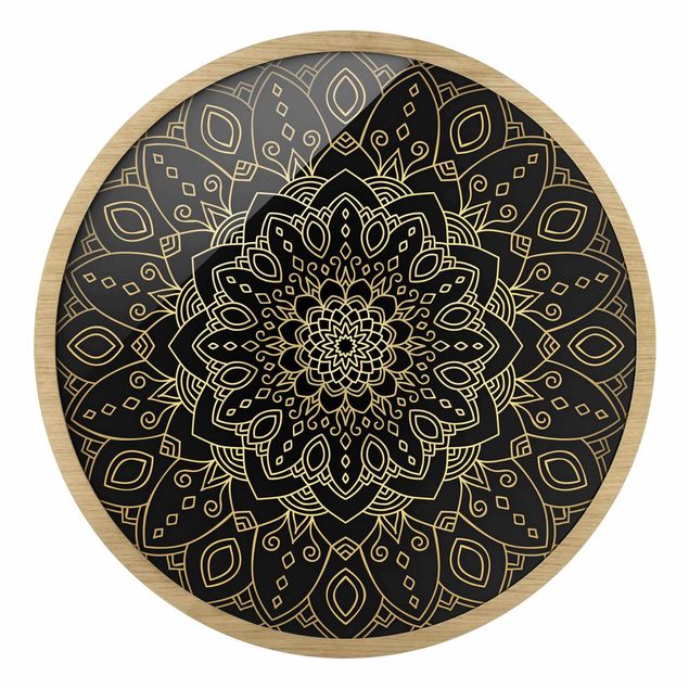 Billeder sort Mandala Flower Pattern Gold Black