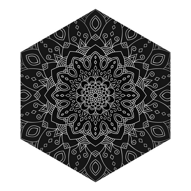 Tapet Mandala Flower Pattern Silver Black
