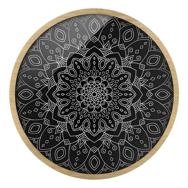Billeder sort Mandala Flower Pattern Silver Black