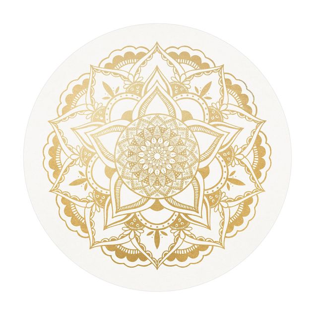 Runde tæpper Mandala Flower Gold White
