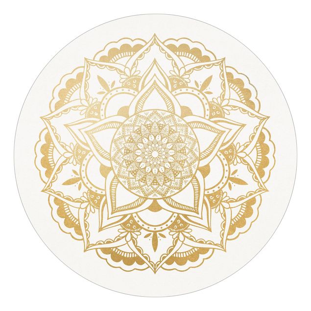 Tapet mønster Mandala Flower Gold White