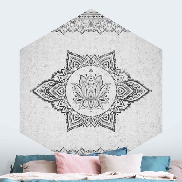 Mønstret tapeter Mandala Lotus Concrete Look