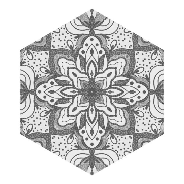 Tapet rød Mandala With Grid And Dots In Gray