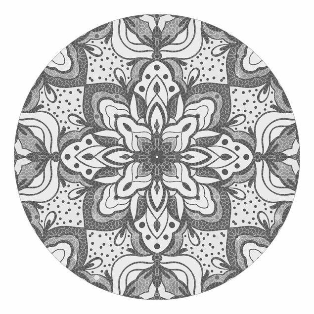 Sort hvid tapet Mandala With Grid And Dots In Grey