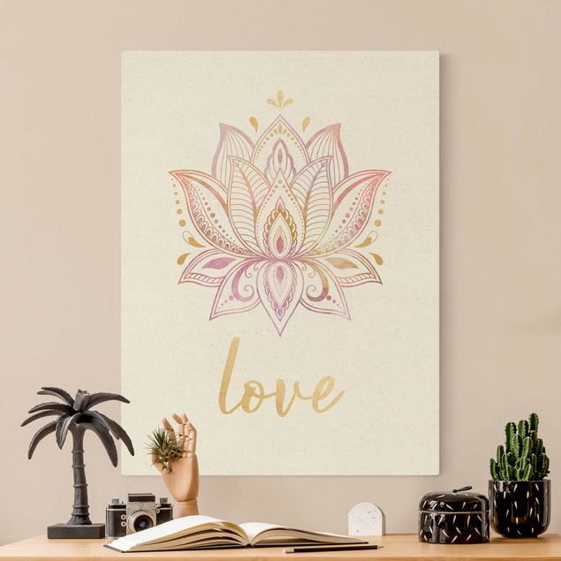 Billeder på lærred mønstre Mandala Namaste Lotus Set Gold Light Pink