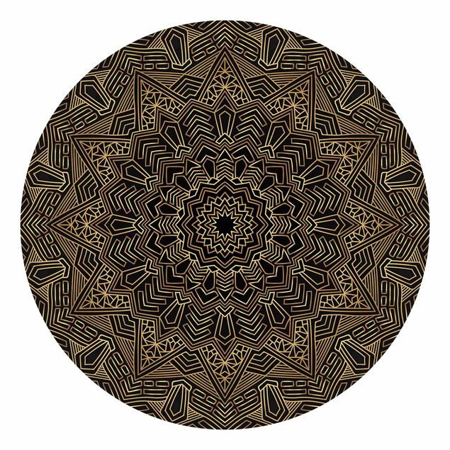 Mønstret tapeter Mandala Star Pattern Gold Black