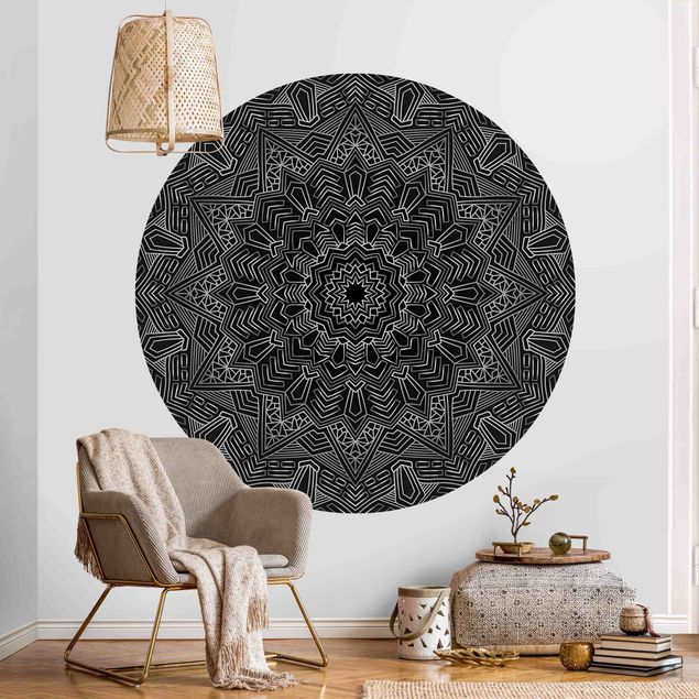 Tapet ornamenter Mandala Star Pattern Silver Black