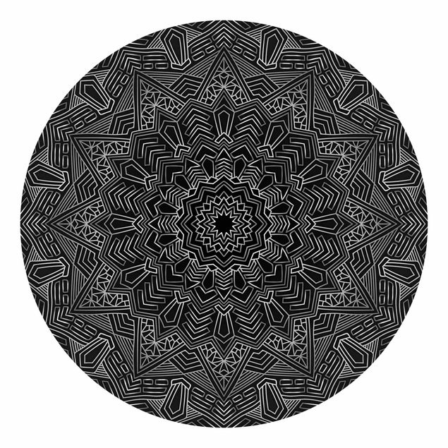 Tapet med mønster Mandala Star Pattern Silver Black