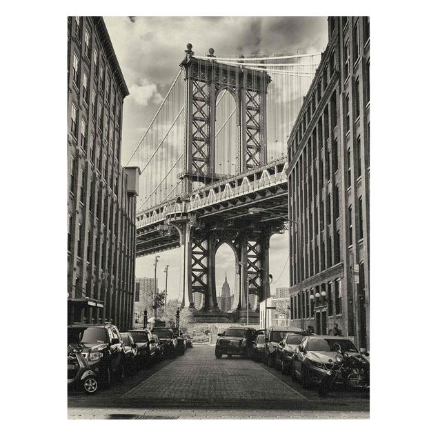 Billeder på lærred sort og hvid Manhattan Bridge in America
