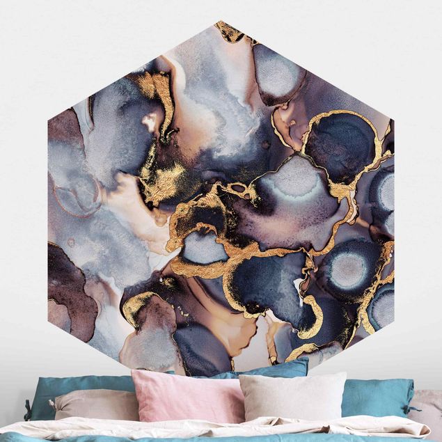 Marmor tapet Marble Watercolour With Gold