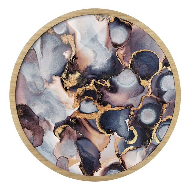 Indrammede plakater kunsttryk Marble Watercolour With Gold