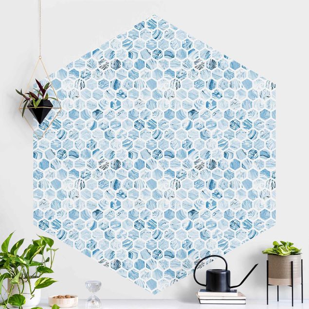 Marmor tapet Marble Hexagons Blue Shades