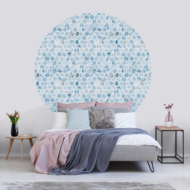 Marmor tapet Marble Hexagons Blue Shades