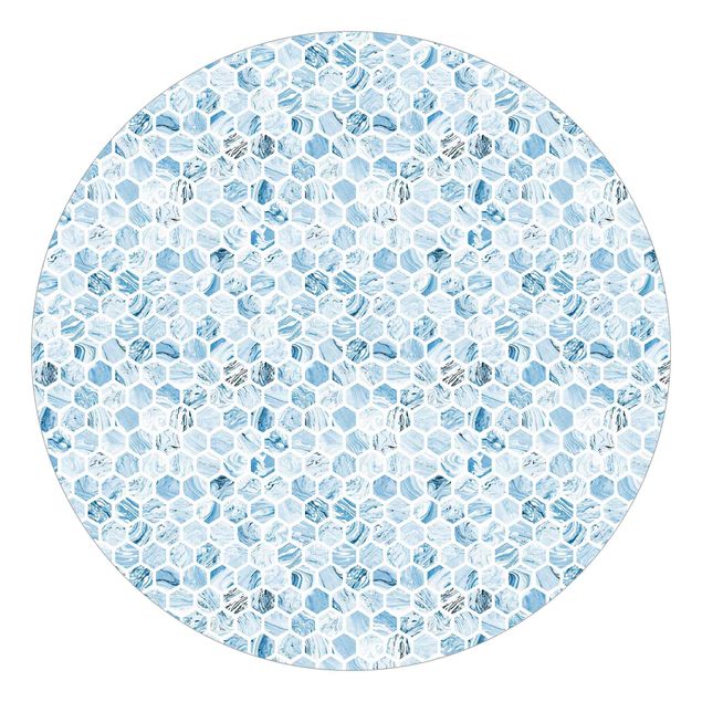 Tapet mønster Marble Hexagons Blue Shades