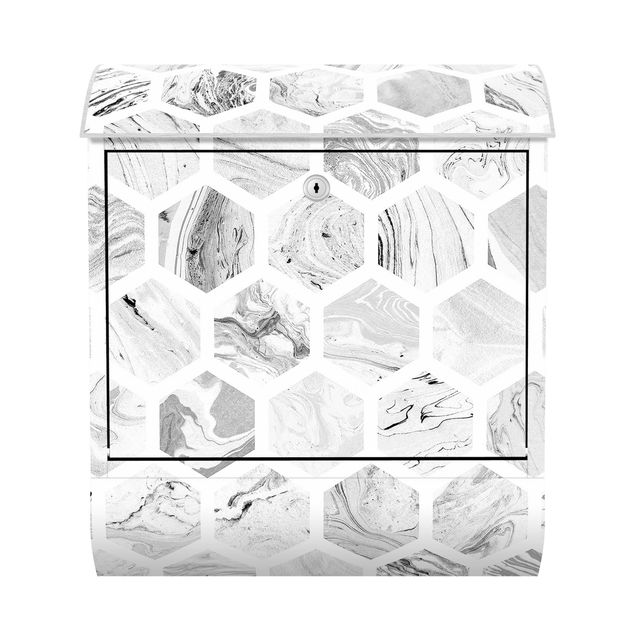 Postkasser Marble Hexagons In Greyscales