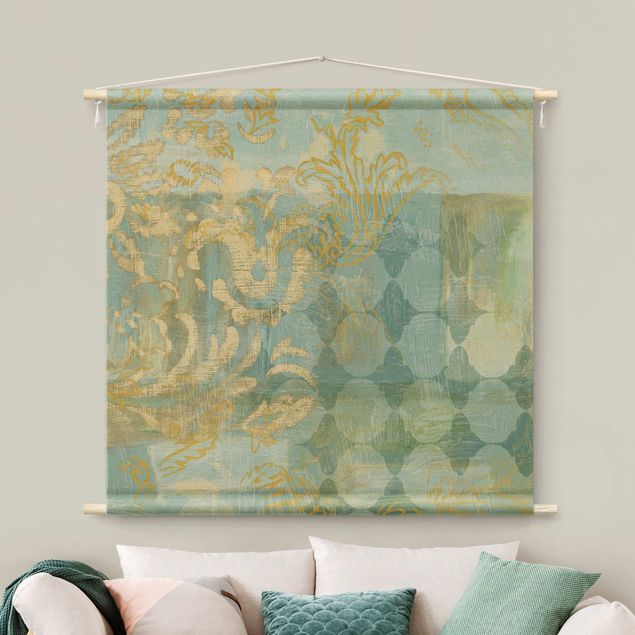 Gobelin vintage Moroccan Collage In Gold And Turquoise