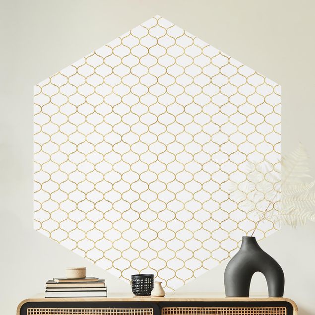 Geometrisk tapet Moroccan Watercolour Line Pattern Gold