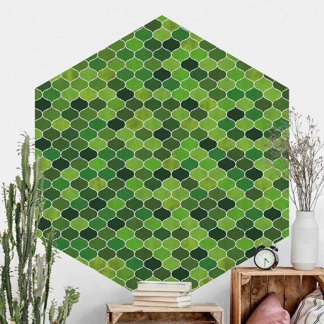 Tapet geometrisk Moroccan Watercolour Pattern Green