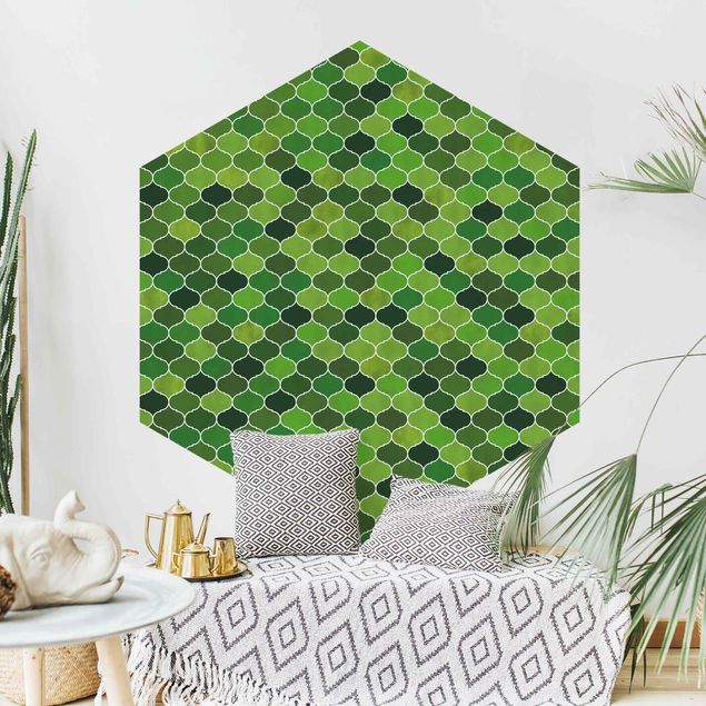 Tapet med mønster Moroccan Watercolour Pattern Green