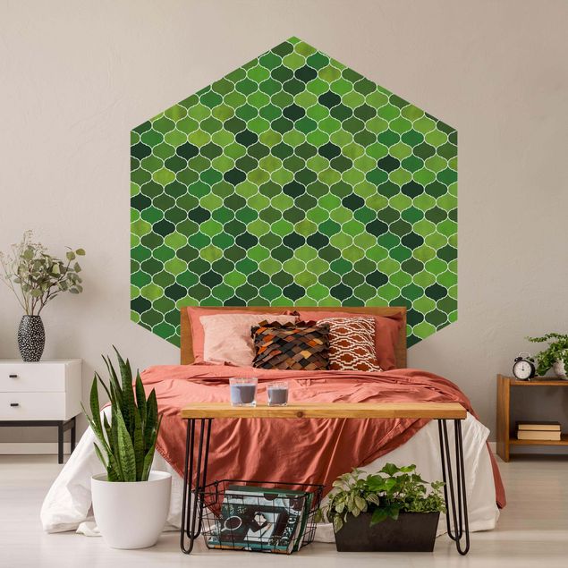 Tapet moderne Moroccan Watercolour Pattern Green